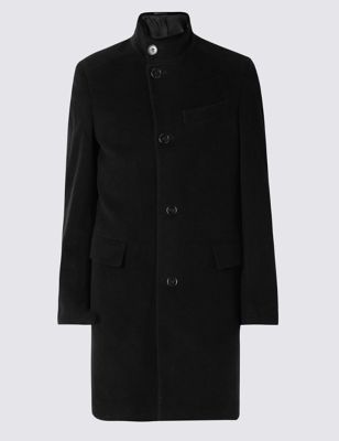 Funnel Neck Wool Coat with Buttonsafe&trade;